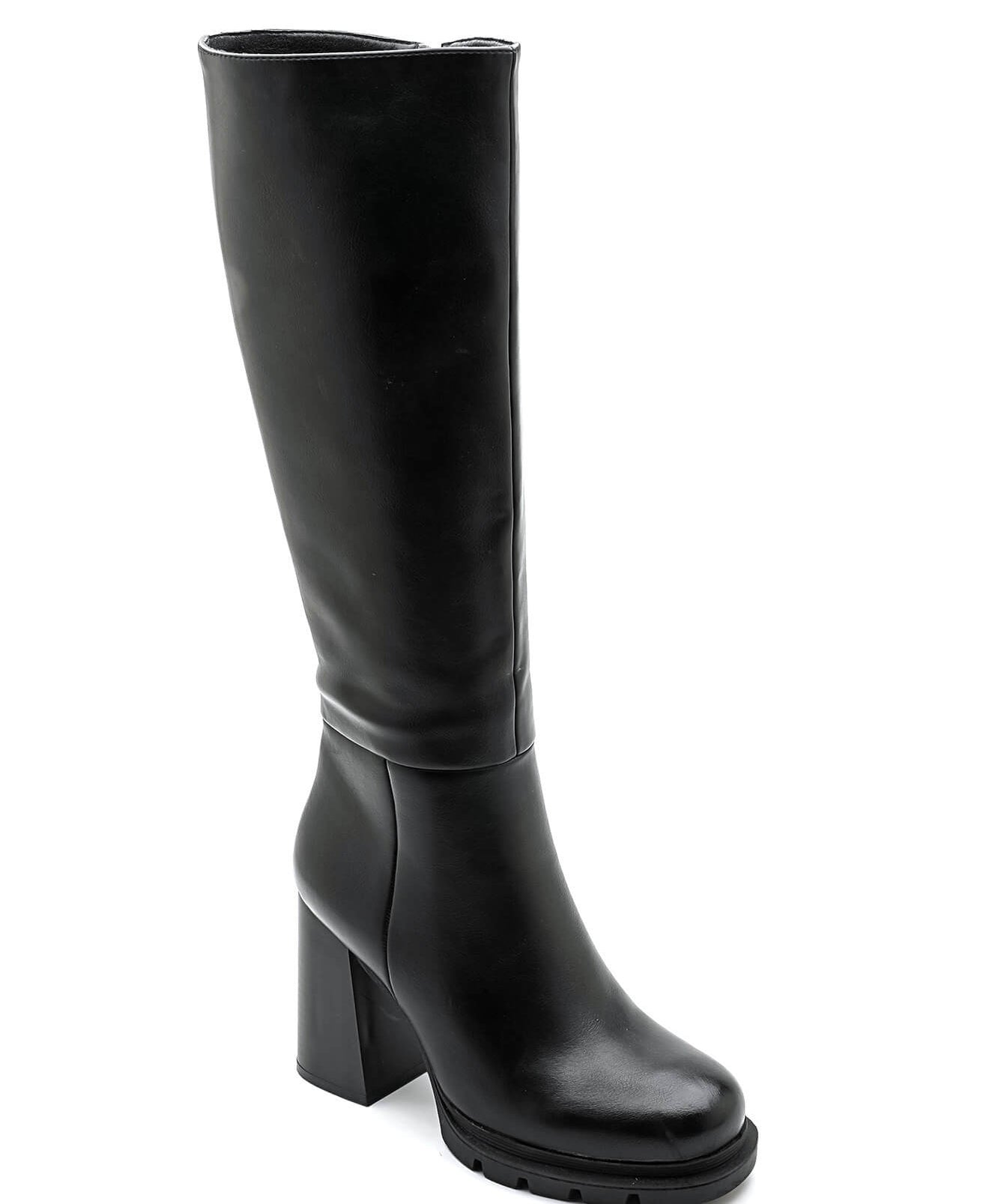 BOTTES NOIRES HAUTES À TALON ÉPAIS - Casualmode.fr