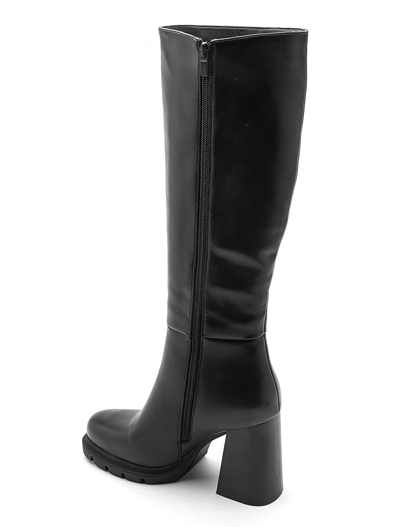 BOTTES NOIRES HAUTES À TALON ÉPAIS - Casualmode.fr