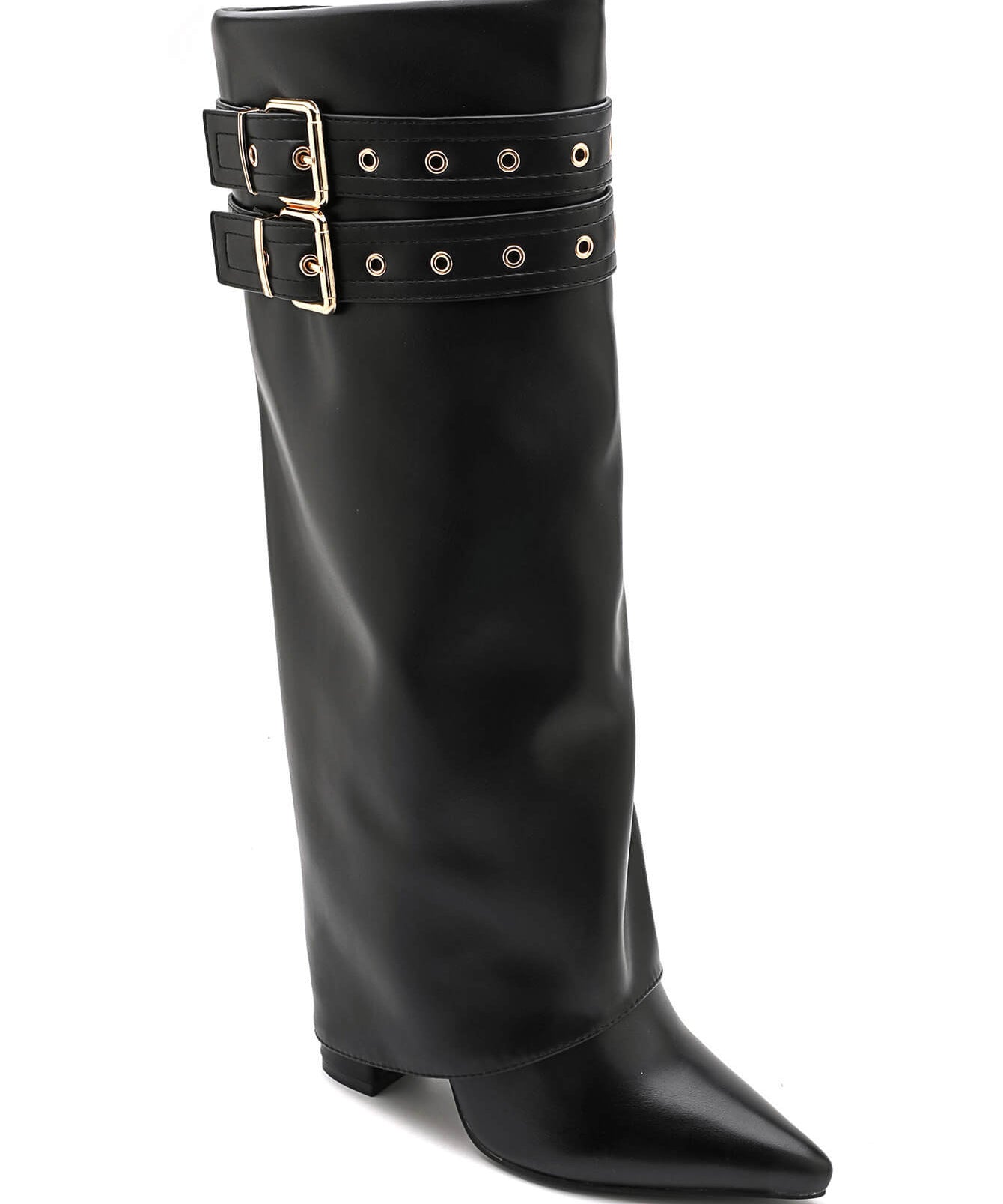 BOTTES NOIRES HAUTES À SANGLES ET BOUCLES DORÉES - Casualmode.fr