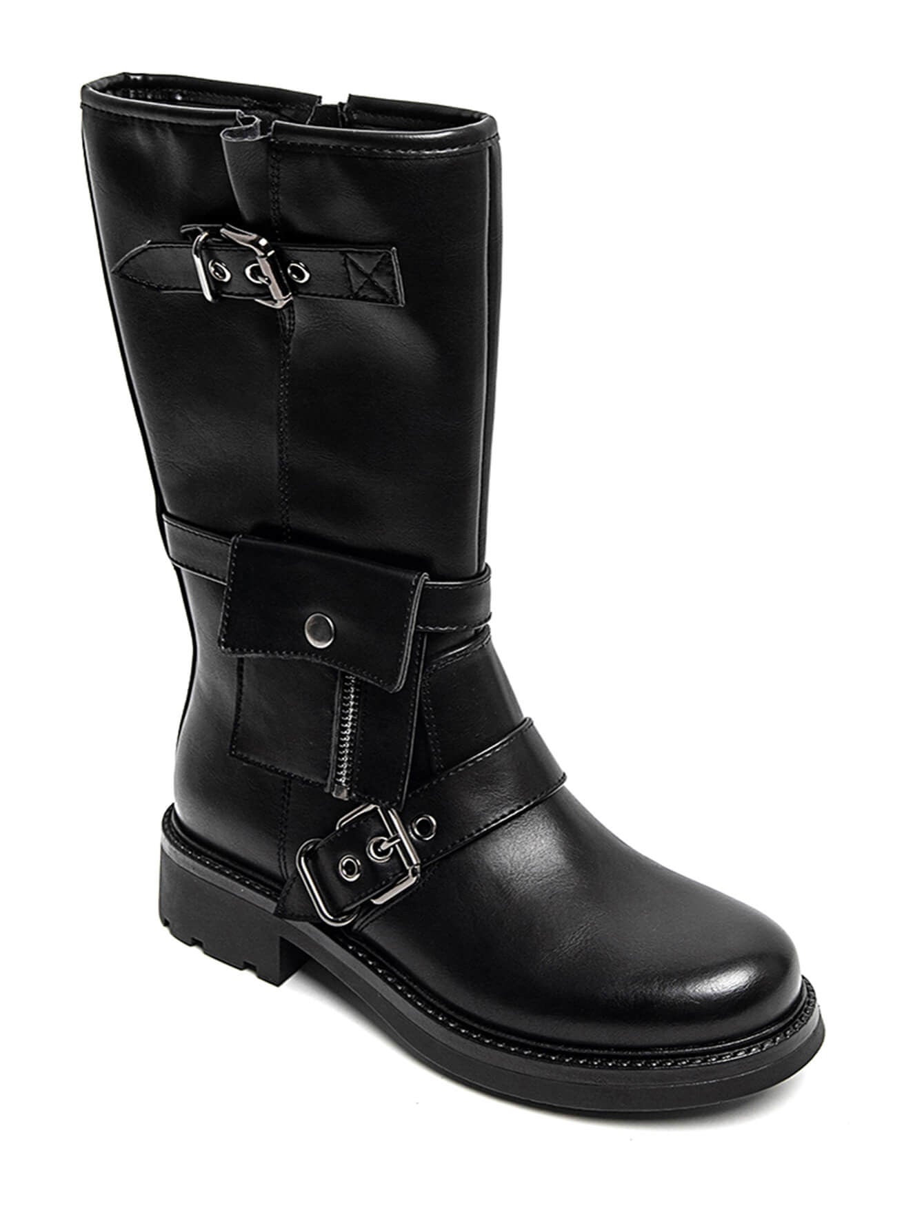 BOTTES NOIRES BIKER – DÉTAILS BOUCLES ET POCHETTE - Casualmode.fr