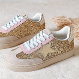 BASKETS FEMME PAILLETÉES OR –DÉTAILS ROSE & BLEU