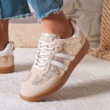 BASKETS BEIGES TEXTURÉES DOREE À SEMELLE CAMEL