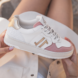 BASKETS BLANCHE ROSE DORE-LACETS IMPRIMES