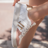 BASKETS BLANCHE ROSE DORE-LACETS IMPRIMES