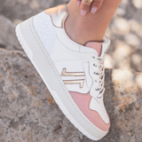 BASKETS BLANCHE ROSE DORE-LACETS IMPRIMES